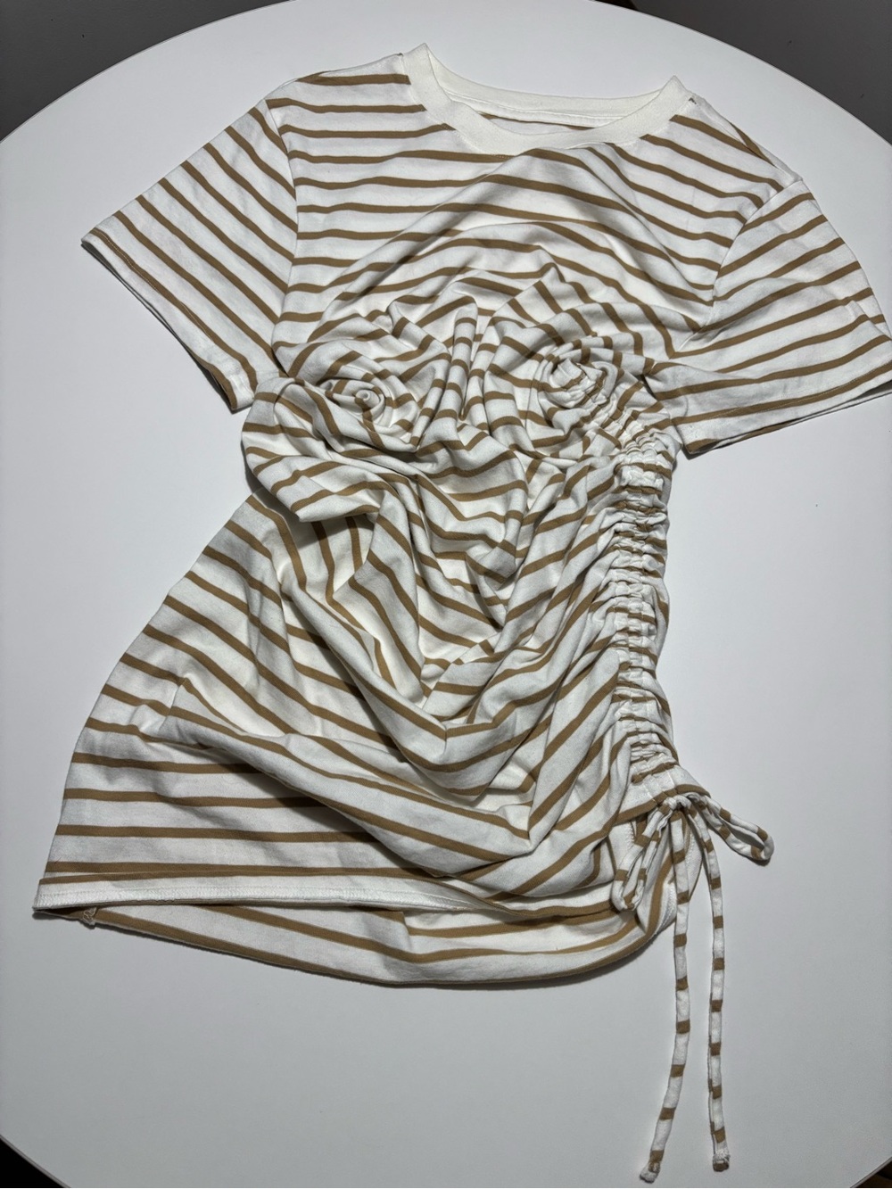 Universal Thread White & Brown Cotton T-Shirt Dress With Ruched Drawstring
